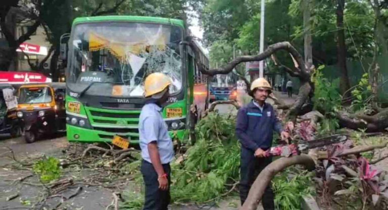 PMP Bus : धावत्या पीएमपी बसवर झाड कोसळून चालक जखमी, प्रवाशांची धावाधाव