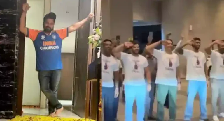 Rohit Sharma : टी-२० विश्वचषक विजेता कर्णधार रोहित शर्माचं मुंबईतील घरी जोरदार स्वागत