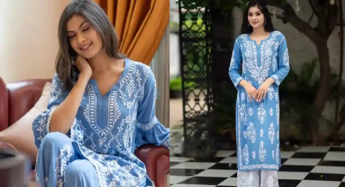 Blue Chikankari Kurta for Women : निळा चिकनकारी कुर्ता घालेल तुमच्या सौंदर्यात भर