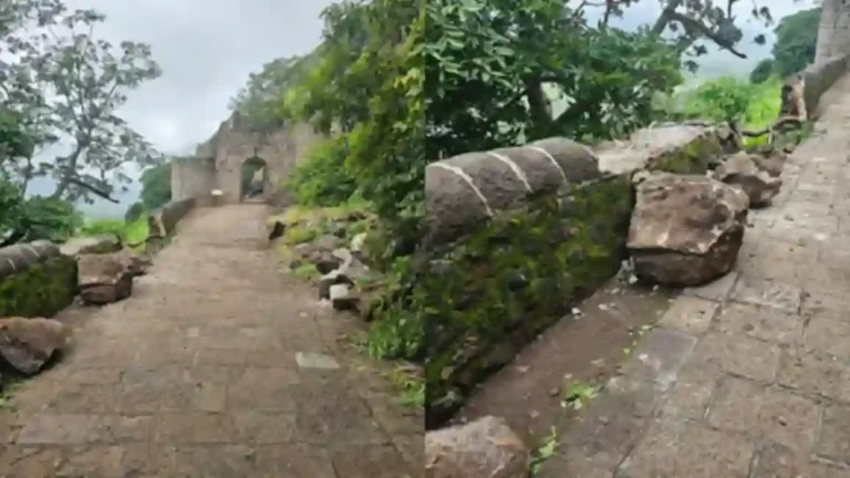 Shivneri Fort: शिवनेरी गडावर तटबंदीचा कडा कोसळला; पर्यटनास बंदी