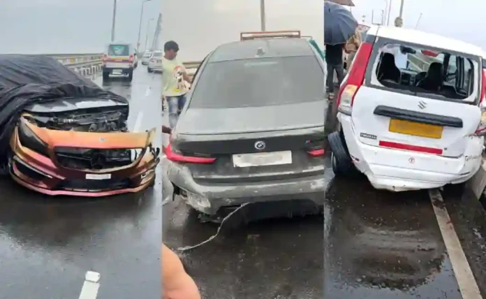 Bandra Worli Sea-Link वर BMW व Mercedes ची शर्यत! भीषण अपघातात टॅक्सी उलटली